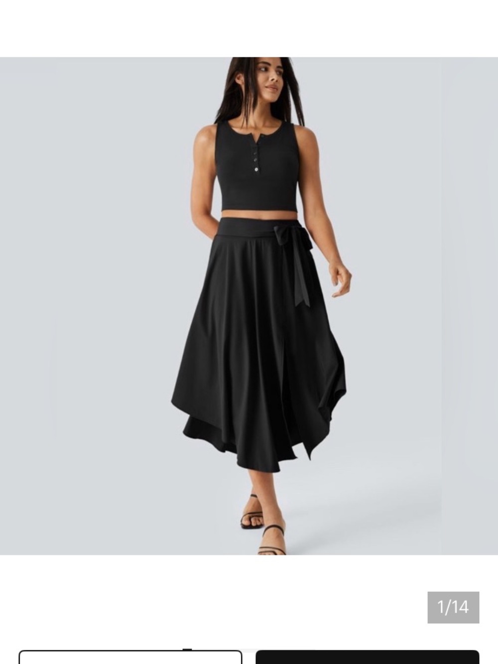 HALARA Black Asymmetrical Wrap Midi Skirt with Tie